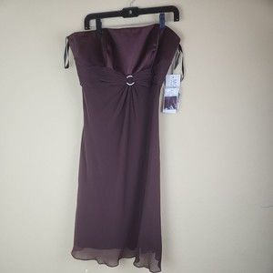 NWT Mon‎ Cheri Dress Midi Strapless prom wedding brown rhinestone ring accent 14